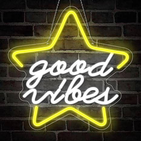 Star Good Vibes Neon Sign for Game Room Decor, 15.7*15.7'' Light Up Neon Lights Powered by USB with ON/OFF Switch, Man Cave, Kids Room,Super Star Gaming Wall Decor Gamer Gifts for Boys, Kid, Monther's Day(White)