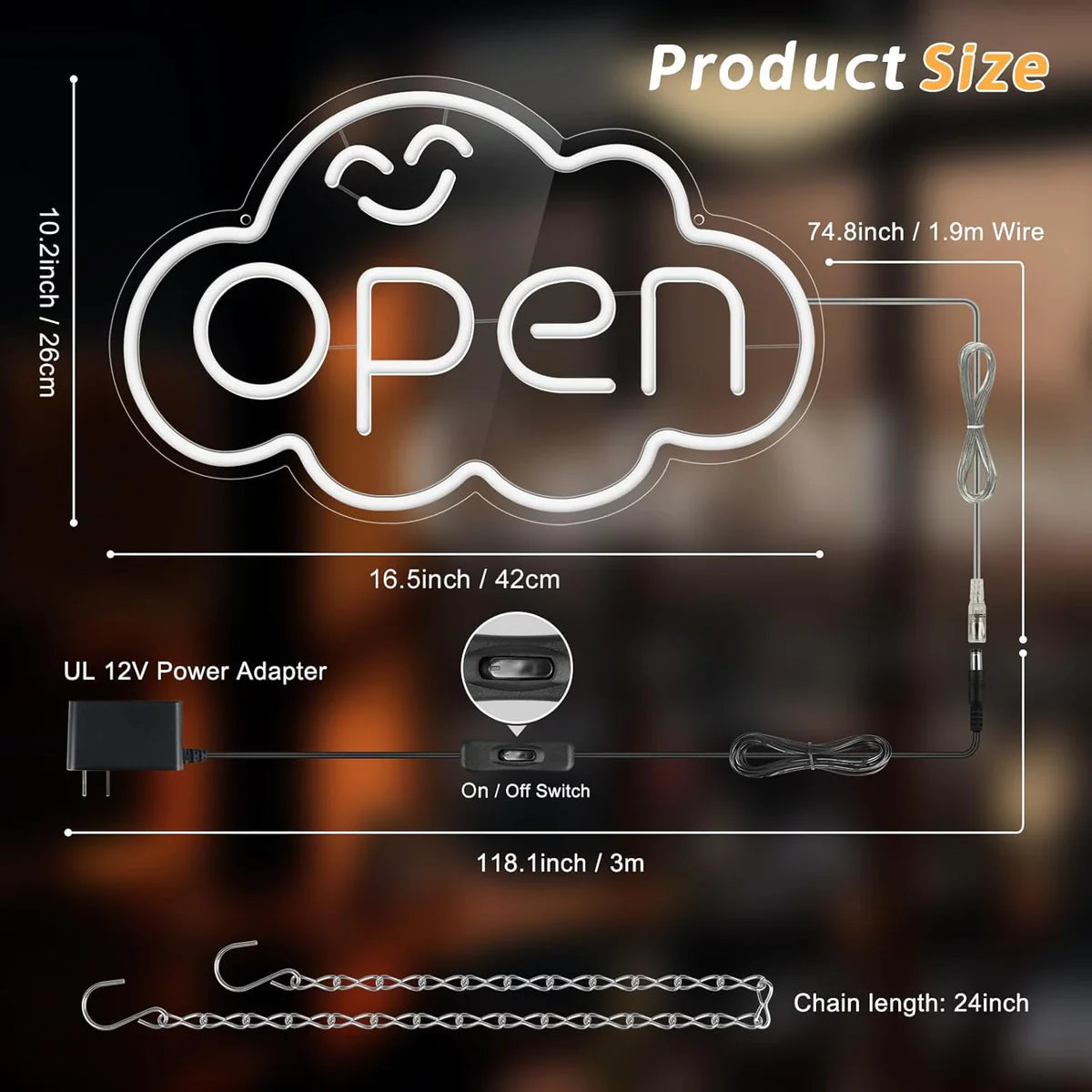 OPEN LED shop signs – Cloud Shape Silicone Glow Neon Signs 16.5 × 10.2 inch Window Hanging Plug & Play Retail Stores Shops & Boutiques