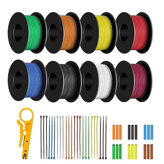 18 AWG Stranded Wire Spool 25ft Each 8 Colors 18 Gauge Silicone Electrical Wire Tinned Wire Flexible Silicone Hook up Wire Kit Hookup Wire Kit Automotive & DIY
