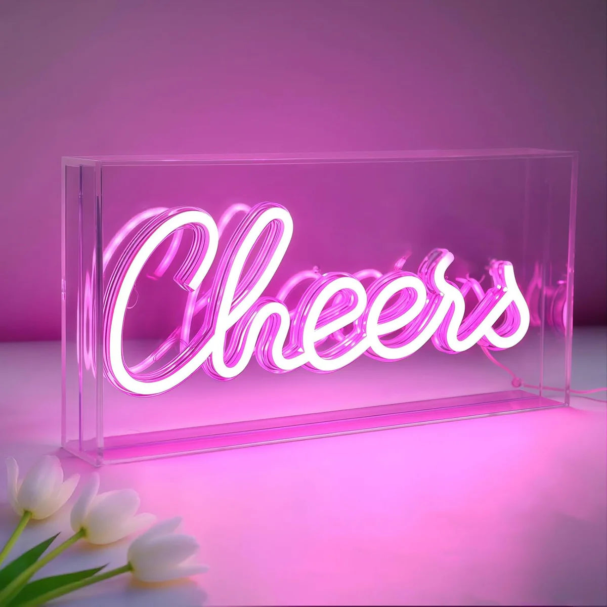 CHERRS Desk Lightbox Sign – Warm White/ Pink | Rectangular 12x6 inch | USB Powered | Tabletop Display | For Girls' Room, Bedroom, Pub, Hotel, Beach, Cocktail Bar, Christmas Gift