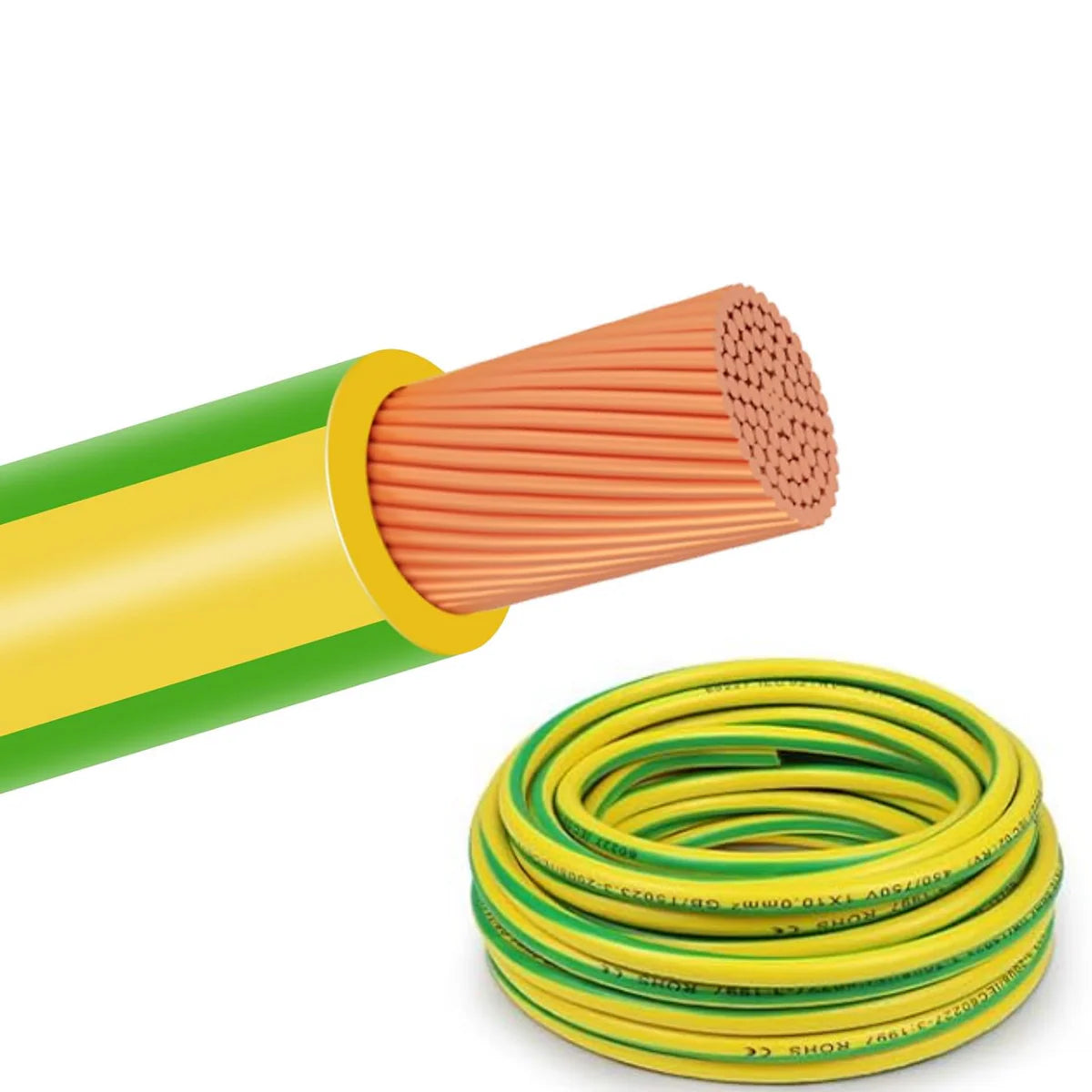 10mm² Electrical Earth Wire 10m–30m, Heavy Duty Wiring for Grounding, Power and Industrial Installations, Flexible Green-Yellow Ground Cable PVC Insulated