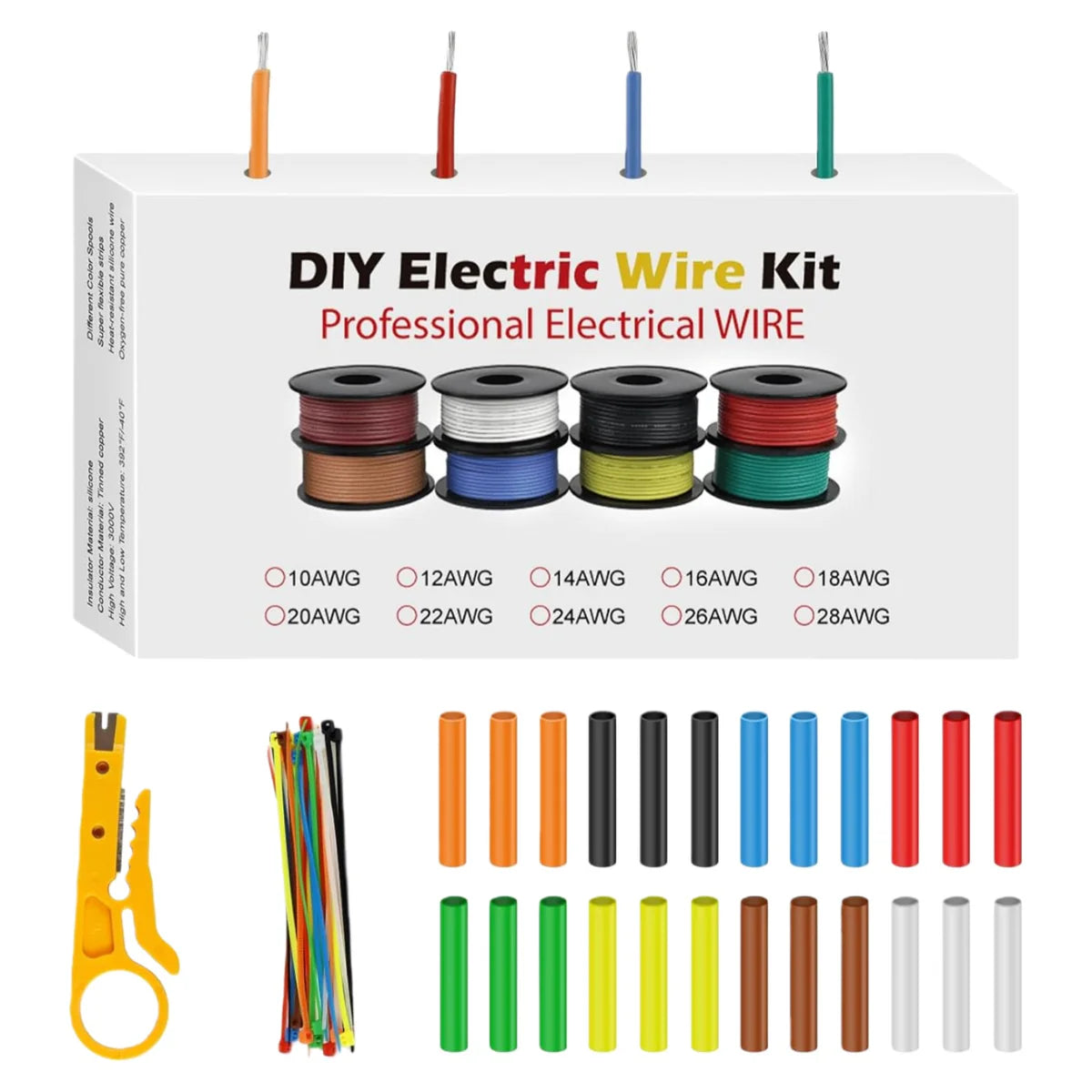 22 AWG Hook Up Wire Kit, Silicone Electrical Wire Spools, Stranded Tinned Copper Cable, 3m–15m Each Roll × 8 Colors for RC, LED Lighting, Automotive, DIY, Electronics