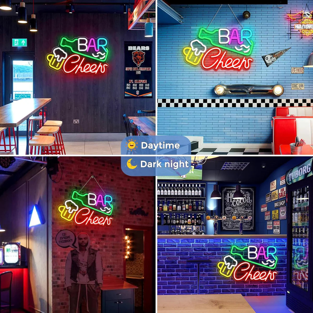 Bar Cheers LED Sign – Multi-Color Glow | 16.1× 9.8 inch | USB Powered | Hanging | Ideal for Bar, Pub, Lounge, Nightclub, Party Mood Lighting