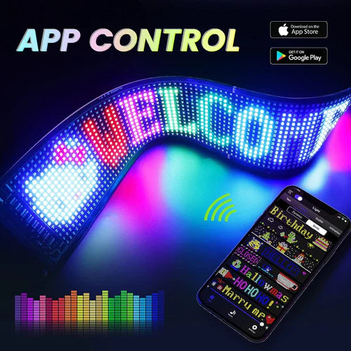 Free Shipping Model 1696 Small Flexible USB 5V Car LED Sign Bluetooth App Control Display Screen Text Pattern Animation LED sign display for Car Windows, Shop, Bar and Entrance Sign