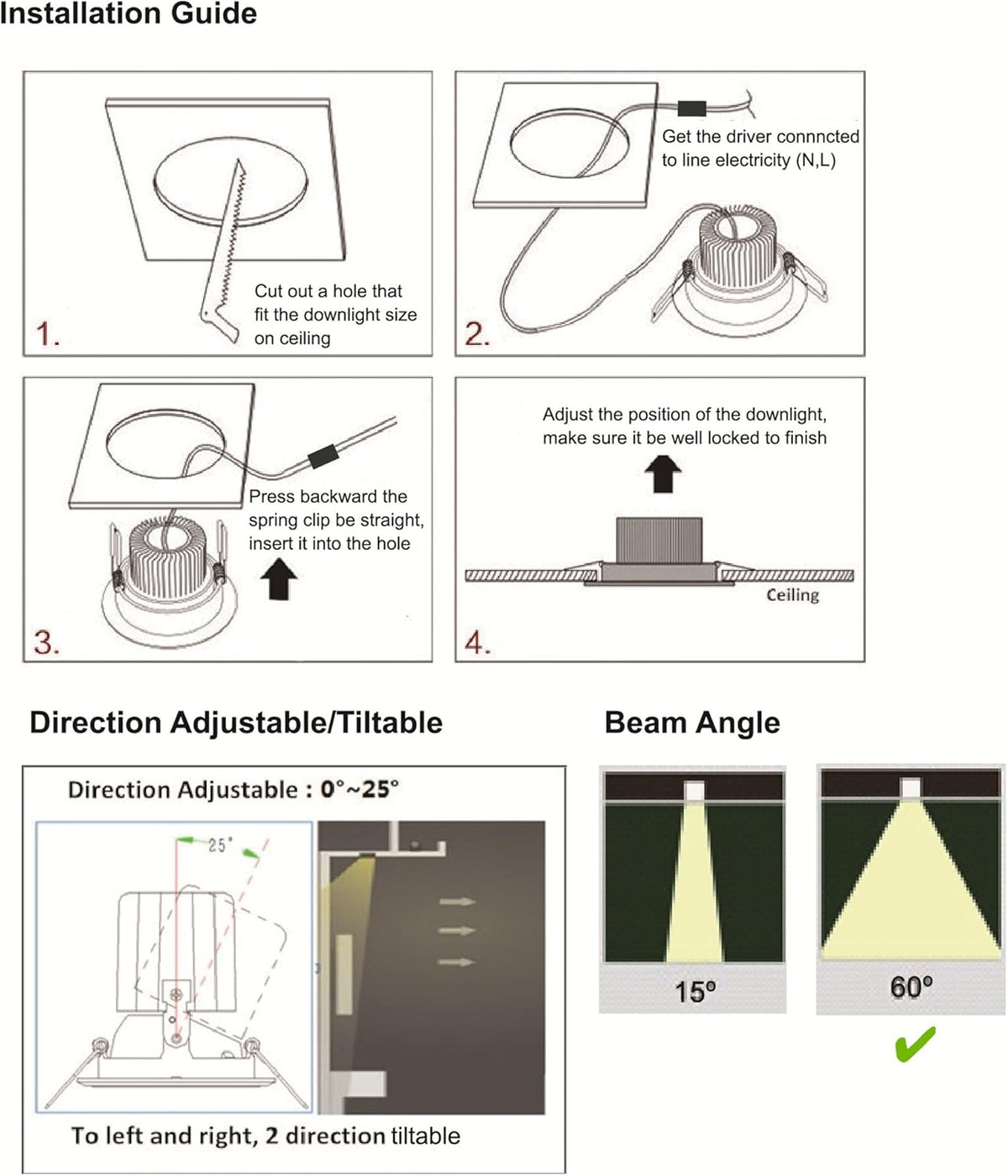 LightingWill LED Downlight 16W CRI80 Dimmable COB Directional Recessed Ceiling Light Cut-Out 4.5in (115mm) 60 Beam Angle 4000K-4500K Natural White 120W Halogen Bulbs Equivalent 4 Pack