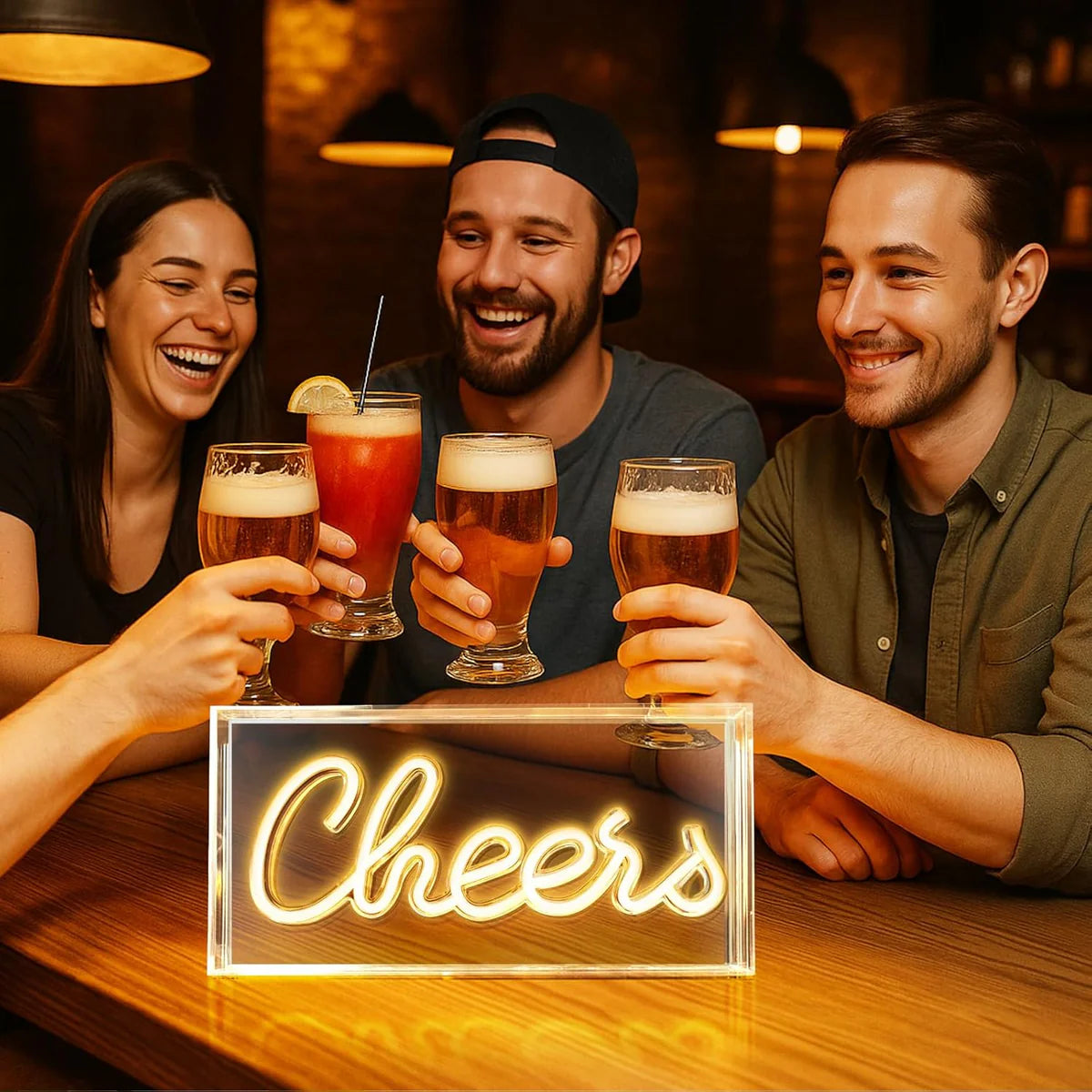 CHERRS Desk Lightbox Sign – Warm White/ Pink | Rectangular 12x6 inch | USB Powered | Tabletop Display | For Girls' Room, Bedroom, Pub, Hotel, Beach, Cocktail Bar, Christmas Gift