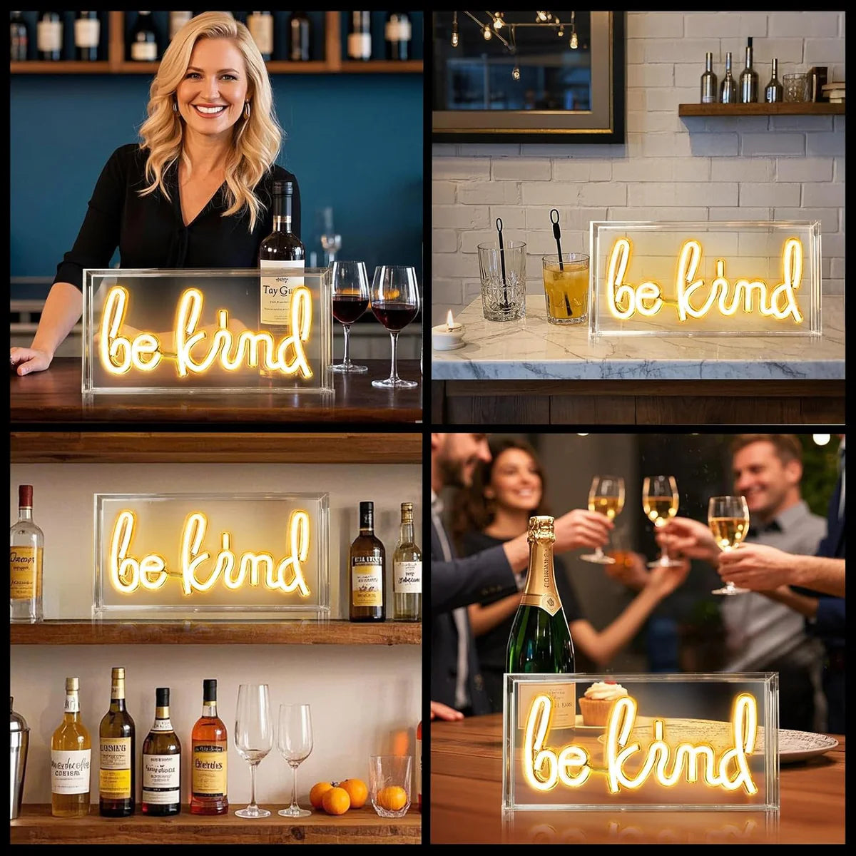 BE KIND Desk Lightbox Sign – Warm White/ Pink | Rectangular 12x6 inch | USB Powered | Tabletop Display | For Girls' Room, Bedroom, Pub, Hotel, Beach, Cock