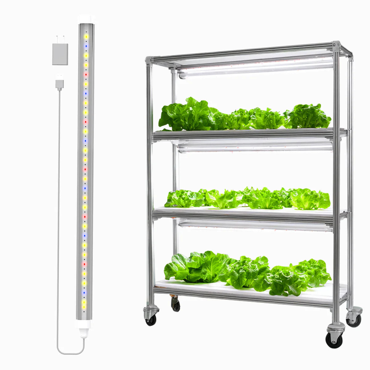 LED Tube Grow Light - 6Pcs | 65W Dimmable Power Supply | 3000K + 5000K + 660nm + 460nm Spectrum | Daisy Chain | Selectable Mounting Brackets | 60cm(2ft) Full Spectrum for Indoor Plants | for Greenhouses Plants | US /  EU Plug