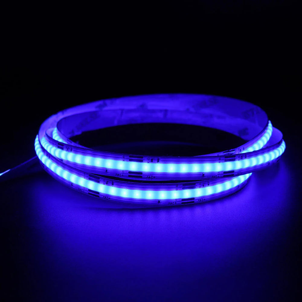 RGB COB LED Strip Light 12V/24V 576/840LEDs/M, 10mm Flexible Dot-Free LED Tape, Non-Waterproof, RGB Color Changing for Cabinet Kitchen & Office Lighting, 5M/10M Pack / Complete Kit