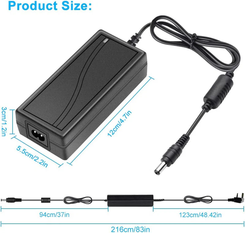 Desktop Power Supply Adapter DC 12V 36W–120W, AC 100–240V Input Switching Transformer Charger with US/UK Plug for LED Strip Lights, CCTV, Pumps, Electronics