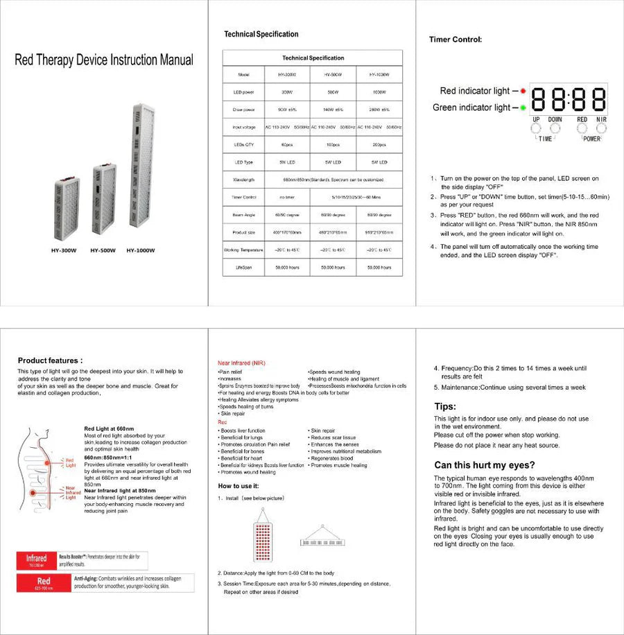 ALW-PRO Series Large Panel Infrared Therapy Lamp – 600W / 800W | Dual Chip Red & IR | Touch Control with Timer & Pulse Dimming | 30° Lens | AC85–265V | Hanging Rope & Goggles Included | for Skin Care | US / EU / UK / AU Plug