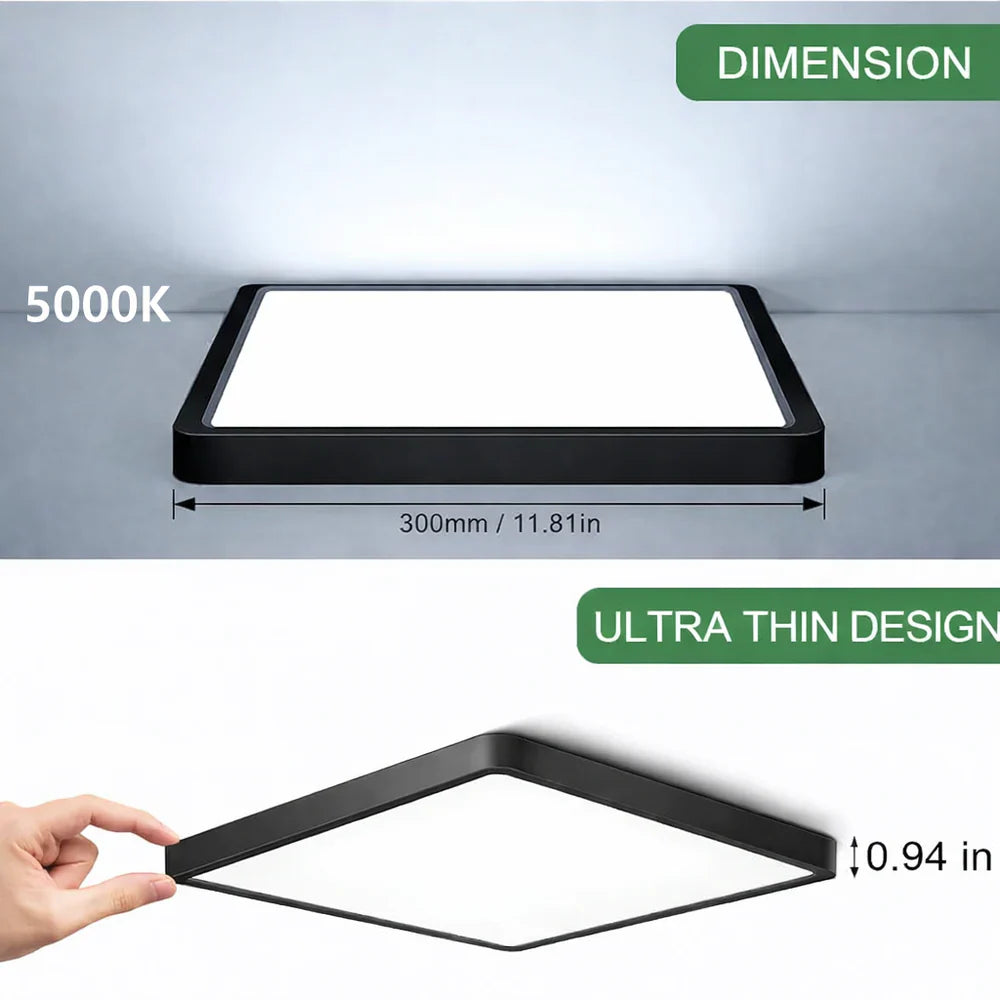 9 Inch 18W White / Black Square Ceiling Light – AC 110–130V | 3000K / 4500K / 5000K / 6500K | Flush Mount Ceiling Light for Modern Home Lighting | 1-Pack – Local Stock (US)
