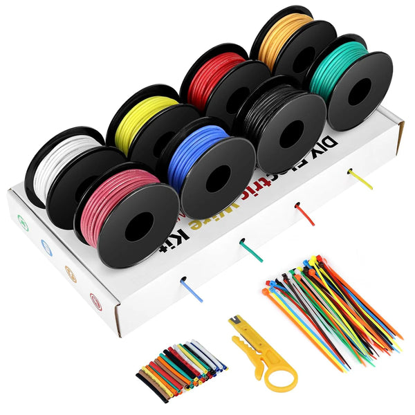 24 AWG Stranded Copper Wire Kit, Silicone Electrical Hook Up Cable, Flexible Heat Resistant Wire Spools for Electronics, Arduino, LED, RC, DIY Projects, 3m–15m Each Roll × 8 Colors