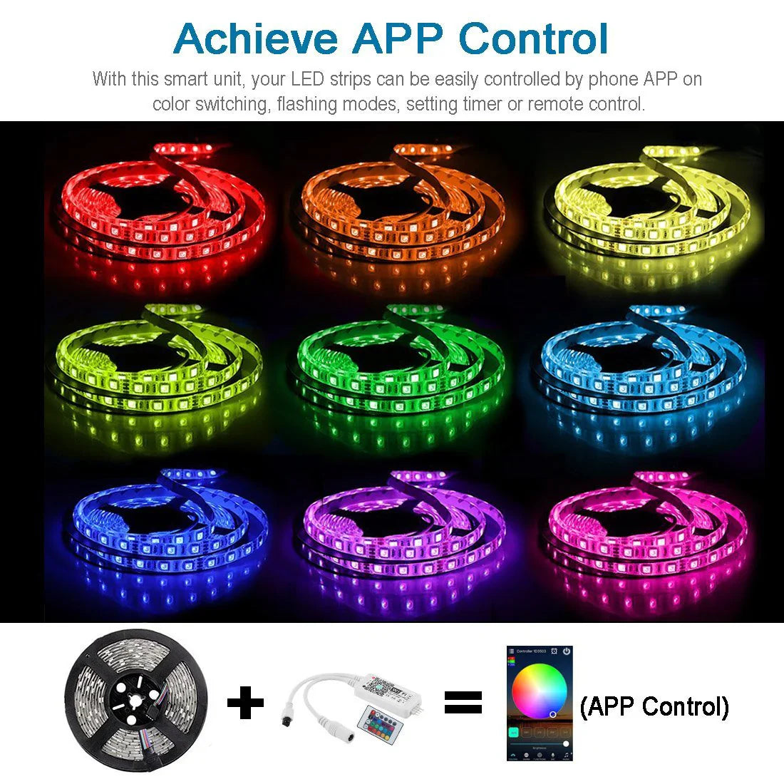 LightingWill Smart WIFI SMD5050 150LEDs RGB LED Strip Light Kit - DC12V | 30 LEDs/M | 10mm PCB | IP00 / IP65 | 5M /10M | RGB Color Changing LED Strip Lights with Alexa, Google Assistant | App Control & 24 Keys Controller + Power Supply | 5/10M