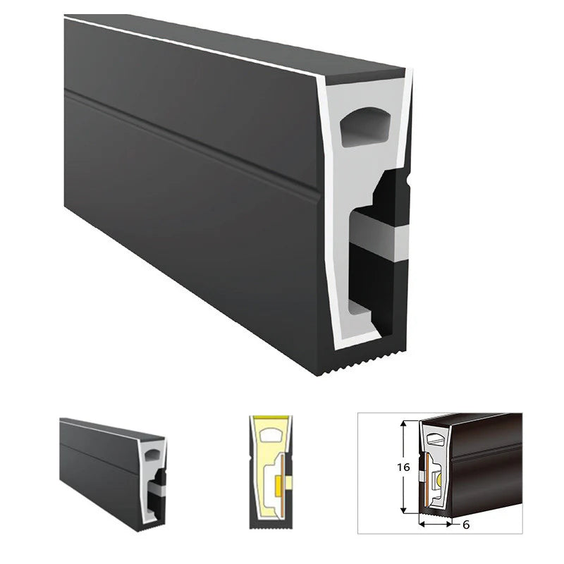 S SE Series 6×16mm Side Emitting LED Neon Housing 8mm PCB Width S0616 Silicone Neon Profile IP67 Waterproof 16.4FT 5M Standard Install Display Accent Lighting