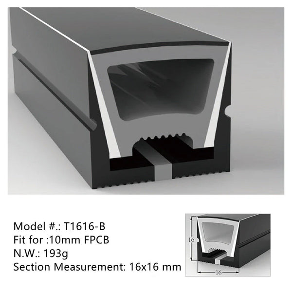 S-TE Series 16×16mm Top Emitting LED Neon Housing | 10mm PCB Width | S1616 Black Silicone Neon Profile | IP67 Waterproof | 16.4FT/5M | Standard Install | Lounge Ceiling Accent Lighting