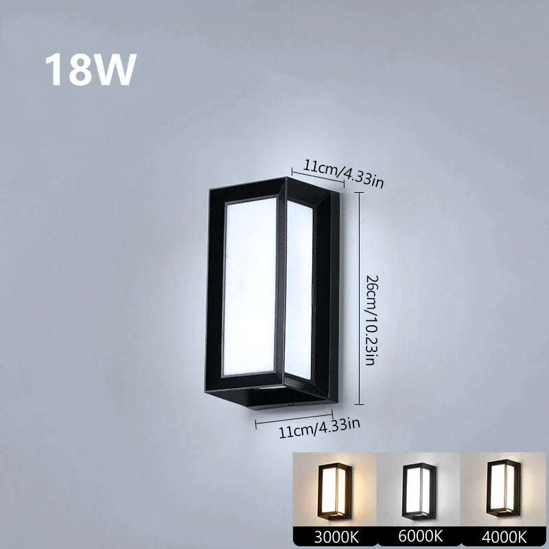 LightingWill LED Wall Light 18W Outdoor Waterproof Wall Sconce 3000K 4000K 6000K Black Double Frame Up Down Wall Light IP65 Aluminum Porch Garden Balcony Indoor 2 Pack