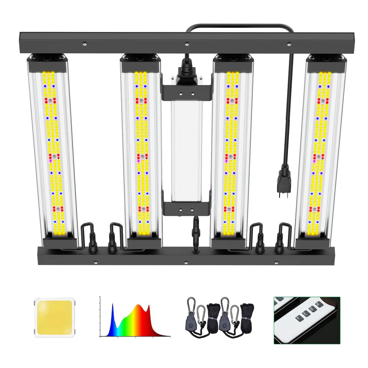 Detachable LED Grow Light - AC85 - 264V | 150W / 200W | Modular & High-Uniformity Full Spectrum | 0-10V Dimming | Knob / Remote Control | Included Hanging Rope, Dimmable Driver | Plant Grow Light for Seedling, Veg & Bloom | US / EU / UK / AU Plug