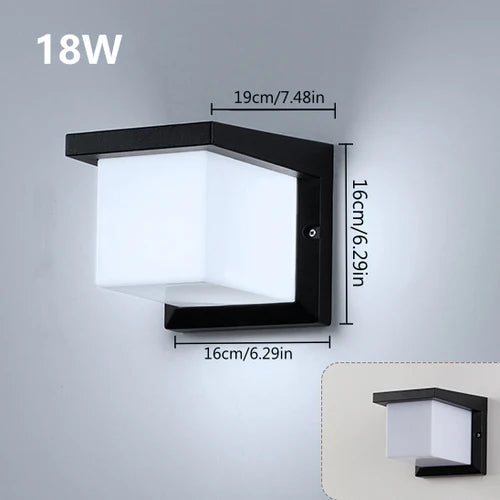 LightingWill LED Wall Light 18W Outdoor Waterproof Wall Sconce 3000K 4000K 6000K Black Cube Up Down Wall Light IP65 Aluminum Porch Garden Balcony Indoor 2 Pack