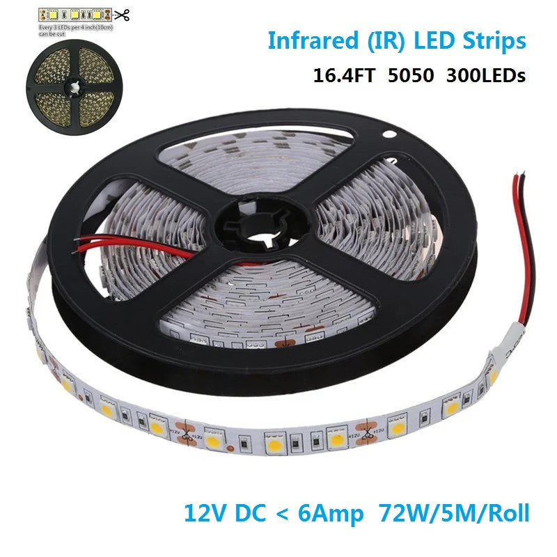 LightingWill DC12V SMD5050-300-IR InfraRed 940nm | 850nm LED Light Strips, 60LEDs 14.4W Per Meter LED Tape