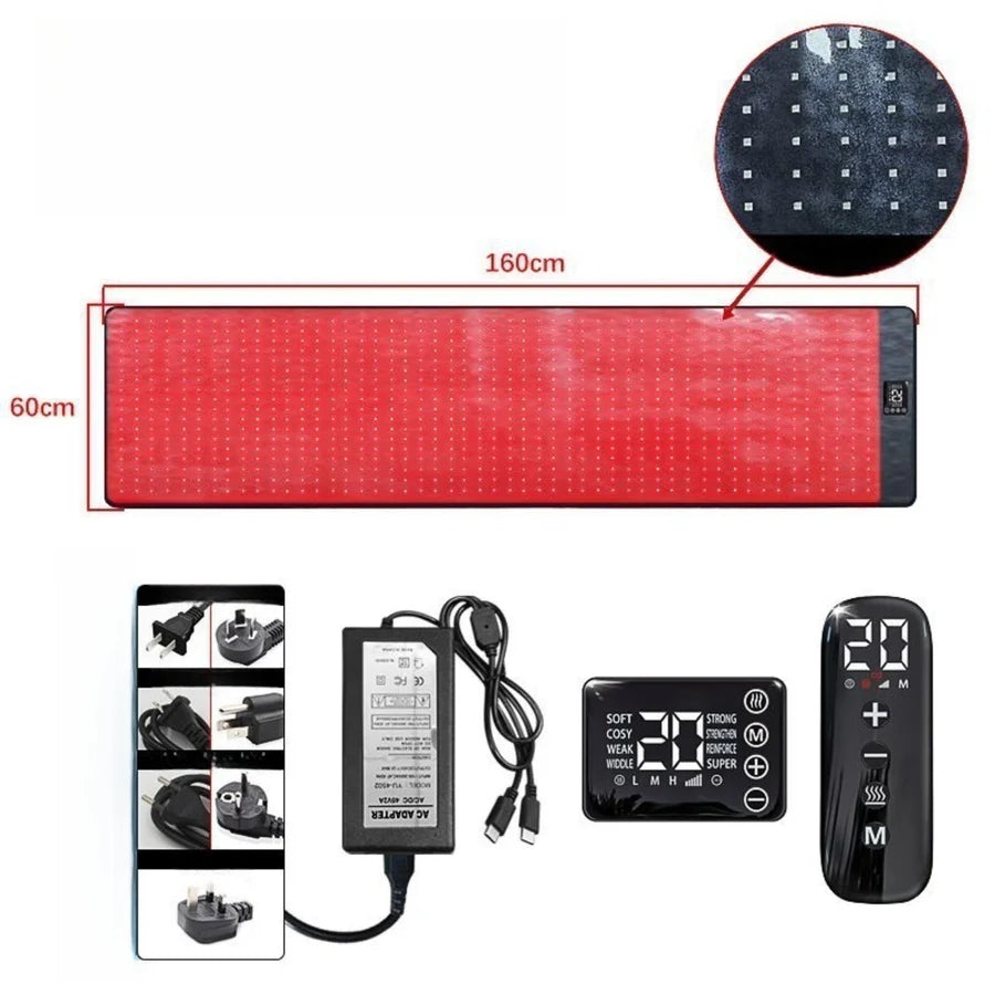 Infrared Therapy Heating Blanket & Mat – 6 Size Options | Red Light 660nm & IR 850nm | Remote Control | Transparent Film | Vibration Massage | 8 Modes & 20 Intensity Levels | for Sleeping, Yoga & Body Relaxation | US / EU / UK / AU Plug