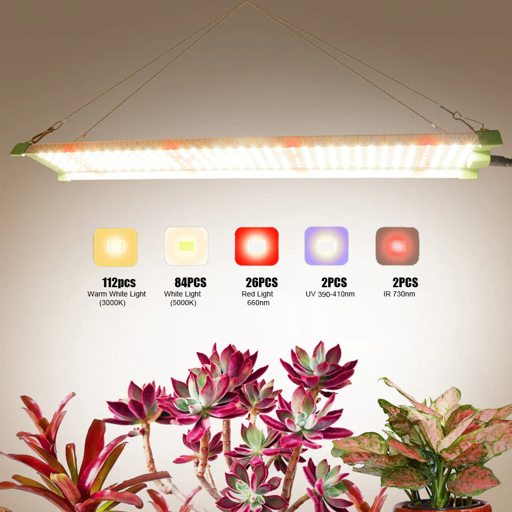Full Spectrum Quantum Panel LED Grow Light - AC85–277V | 45W | SMD2835 - 226 LEDs | 5000K / 3000K + 660nm Red + 730nm IR + 395nm UV | Included Hanging Rope, Switch Power Supply | for Indoor Plants & Hydroponics