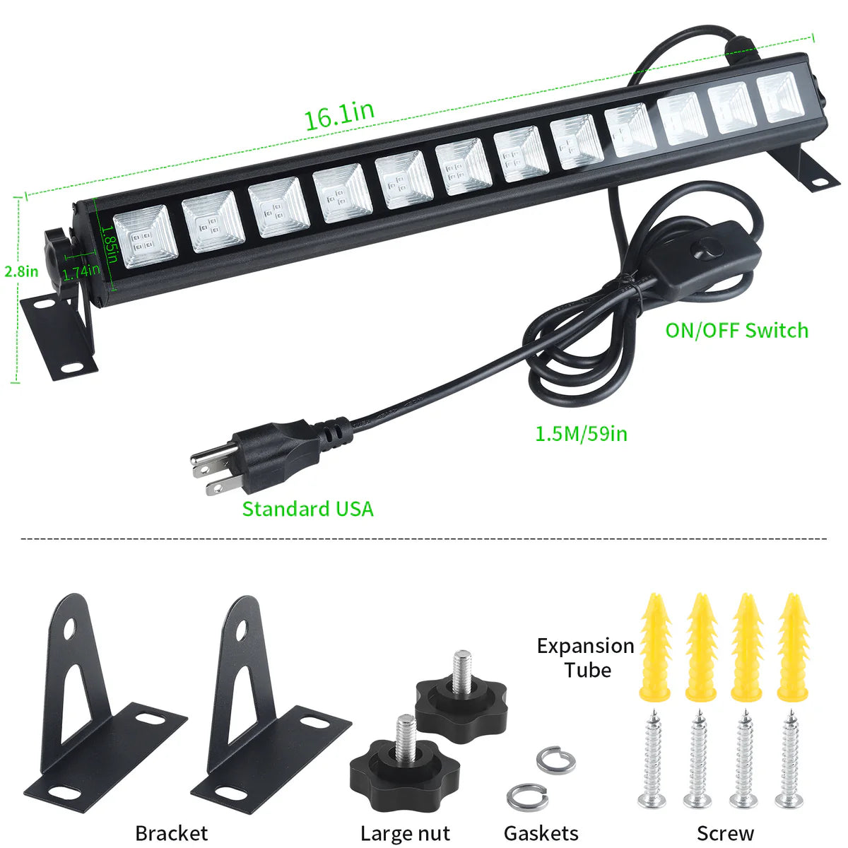 LightingWill 36W UV LED Wall Washer Light – AC85-265V | 395–400nm Black Light | Plug-in with On/Off Switch | Fluorescent Effect for Stage, Party & Event Lighting | 1 / 2-Pack