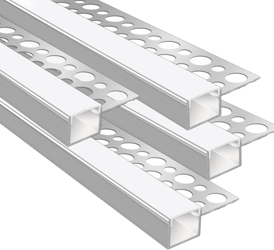 Silver TX-291 One-Sided LED Aluminum Channel for Plaster-In Drywall, Fits LED Strips Up to 13mm Wide, with Milky White Diffuser