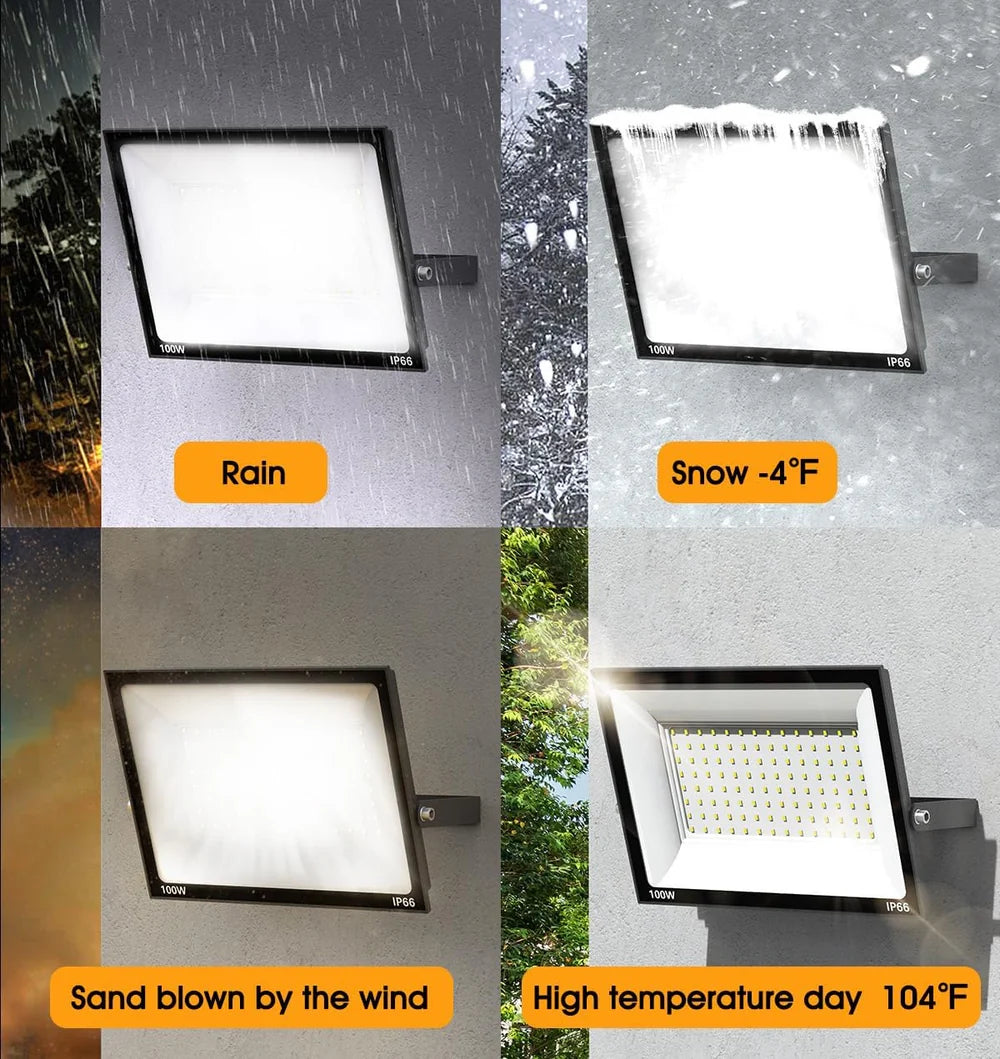LightingWill FL-E Series LED Flood Light Outdoor 10W-300W IP66 SMD2835 Security Floodlight 90-100LM/W Aluminum Black Housing Hardwired Warm White Cool White 2/10-Pack