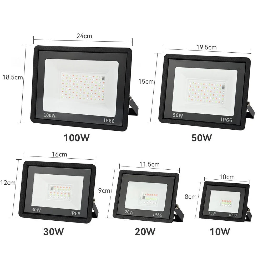 LightingWill FL-RGB Series LED Flood Light Outdoor 20W-200W IP66 Color Changing Floodlight 16 Colors Memory Function Aluminum Housing Remote Control Landscape Stage Light 2/10-Pack