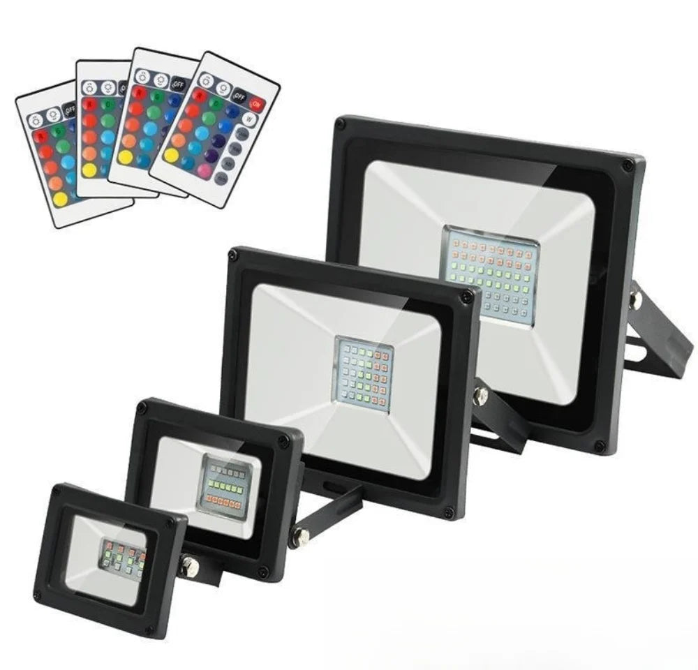 LightingWill FL-RGB Series LED Flood Light Outdoor 20W-200W IP66 Color Changing Floodlight 16 Colors Memory Function Aluminum Housing Remote Control Landscape Stage Light 2/10-Pack