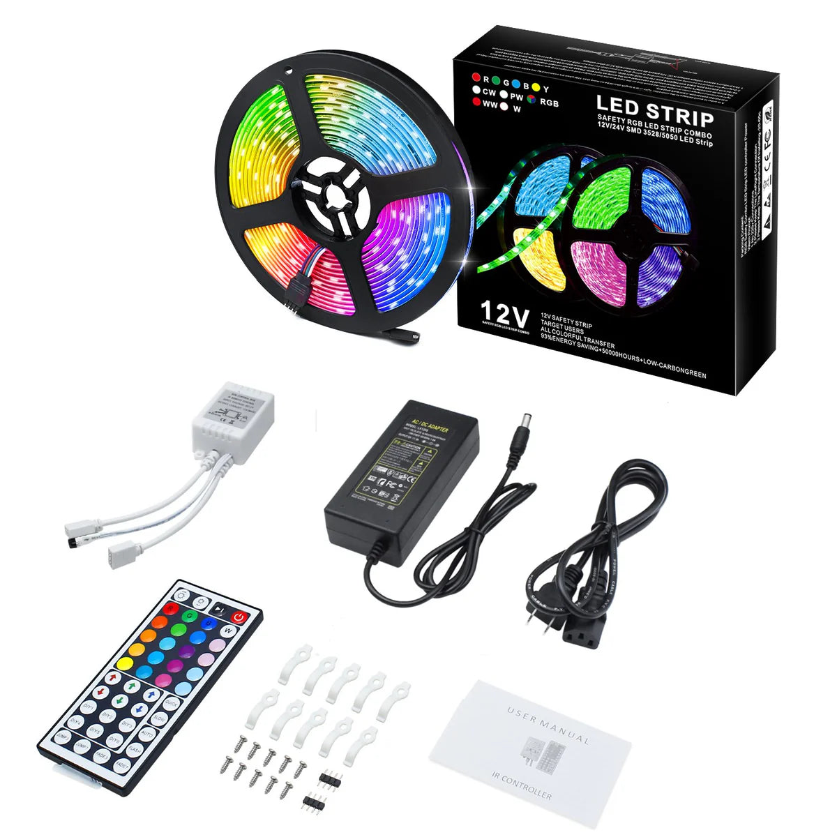 LightingWill 5M/10M SMD5050 RGB LED Strip Light Kit - DC12V | 30 / 60LEDs/M | 10mm PCB | IP00 / IP65 | 5M /10M | RGB Color Changing LED Strip Lights with Alexa, Google Assistant | 24/ 44 Keys Controller + Power Supply