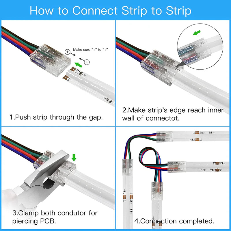 LightingWill LED Strip Connector 10mm 4Pin Transparent Solderless Clips, LED Light Strip Connector Strip to Wire Strip to Strip Female Plug Connector for RGB Strip, Local Stock US UK