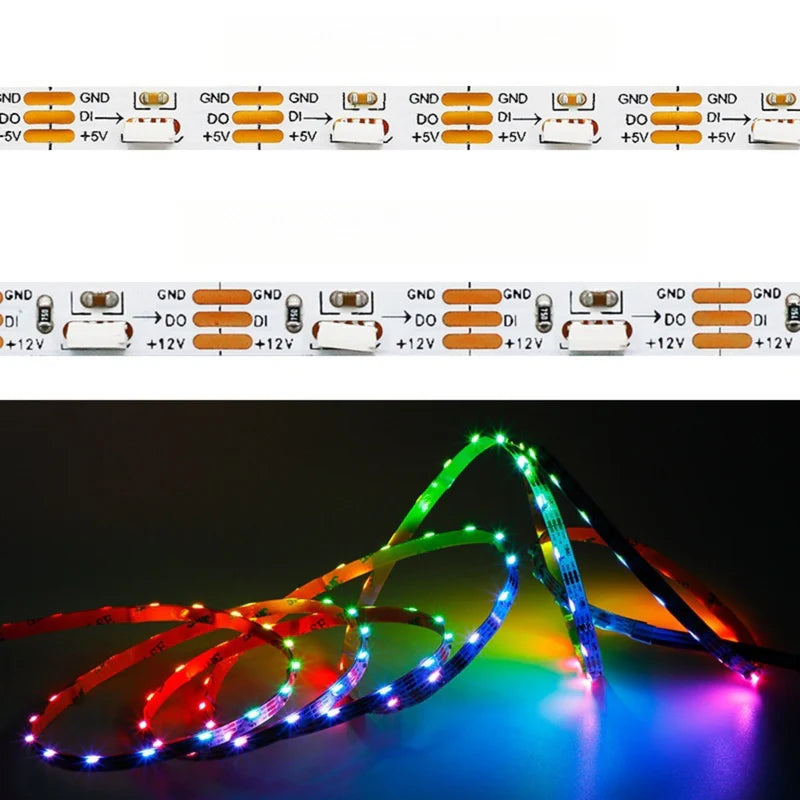 LightingWill WS2812 Side Emitting RGBIC LED Strip Light DC5V 12V 5mm PCB SMD4040 Individually Addressable 60 LEDs/m Non Waterproof Flowing LED Strip for Party Decoration DIY Lighting 5M 50M