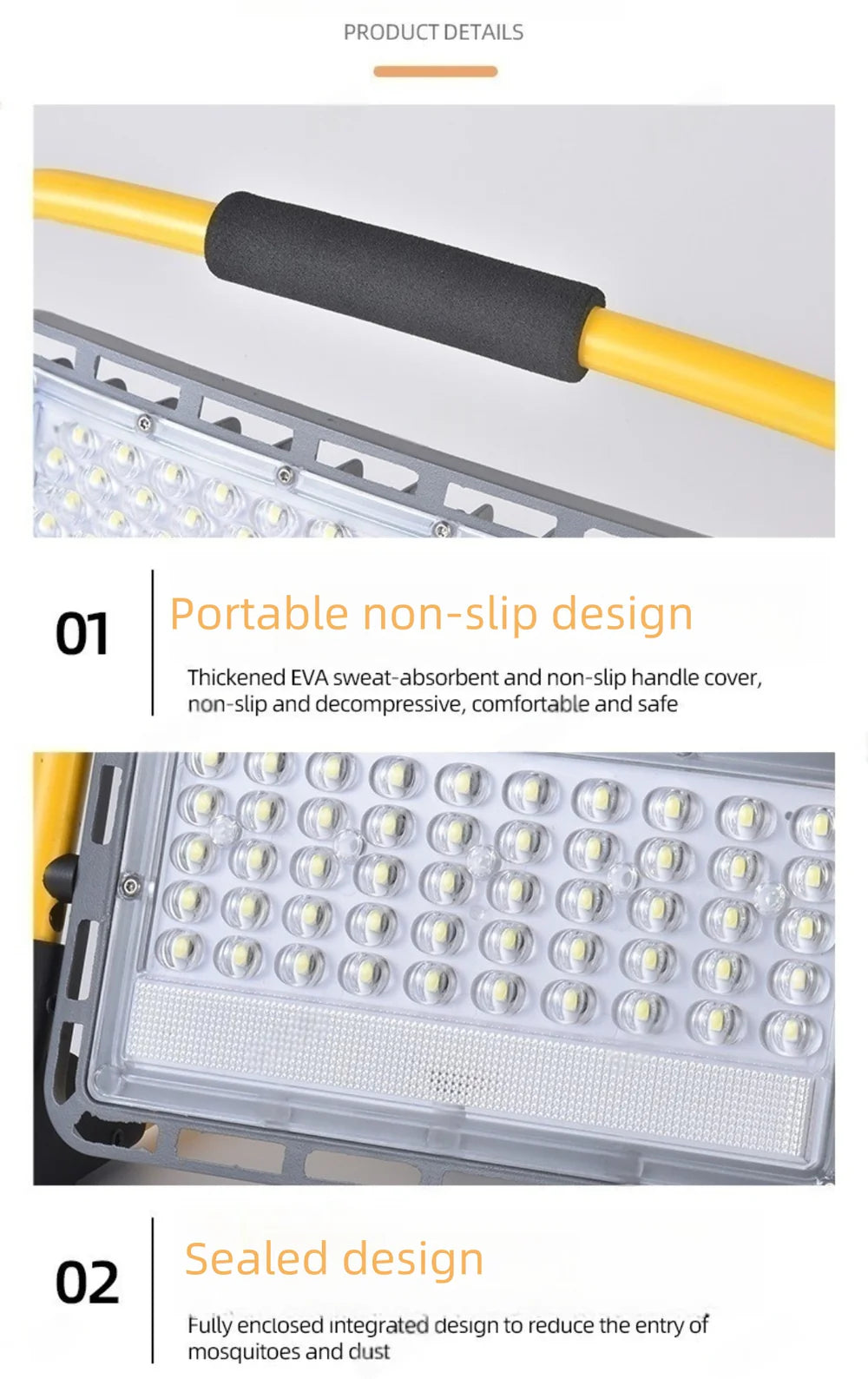 LightingWill FL-R Series Rechargeable LED Flood Light 100W-400W Portable Work Light IP65 Cool White Lithium Battery Remote Control Camping Emergency Yellow Frame 2/10-Pack