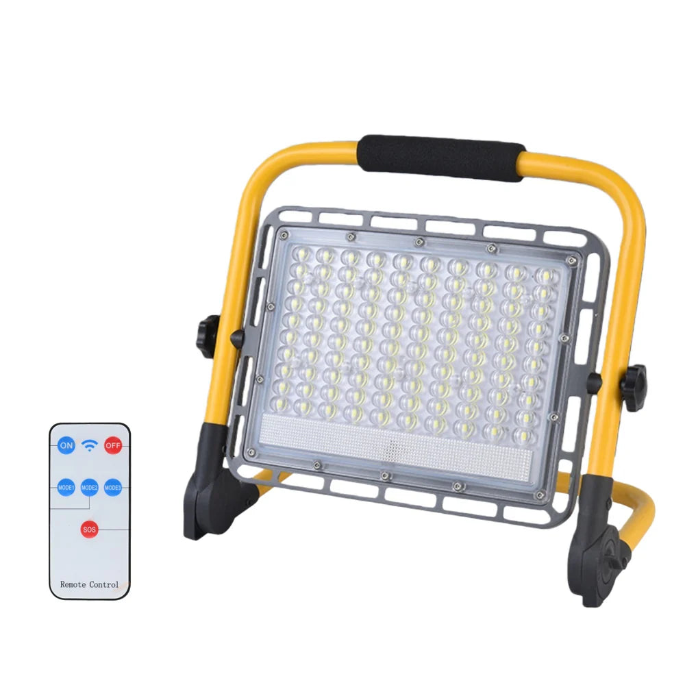 LightingWill FL-R Series Rechargeable LED Flood Light 100W-400W Portable Work Light IP65 Cool White Lithium Battery Remote Control Camping Emergency Yellow Frame 2/10-Pack