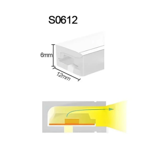S-SE Series 6×12mm Side Emitting LED Neon Housing | 8mm PCB Width | S0612 Architectural Neon Housing | IP67 Waterproof | 16.4FT/5M | Standard Install | Interior Shelf Cove Lighting | Local Stock US/UK/DE