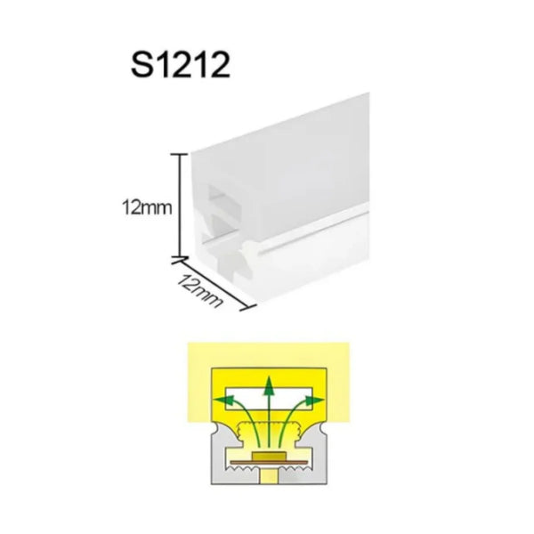 S-TE Series 12×12mm Top Emitting LED Neon Housing | 8mm PCB Width | S1212 Silicone Neon Profile | IP67 Waterproof | 16.4FT/5M | Standard Install | Interior Wall Cove Lighting | Local Stock US/UK/DE