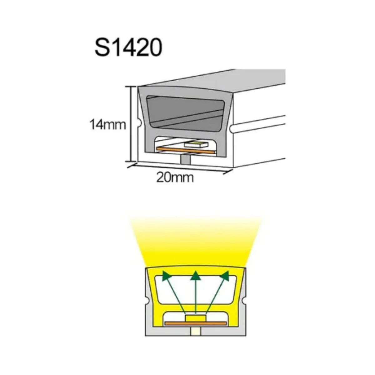 S TE Series 14×20mm Top Emitting LED Neon Housing 12mm PCB Width S1420 Architectural Neon Housing IP67 Waterproof 16.4FT 5M Standard Install Interior Feature Wall Lighting Local Stock US UK DE