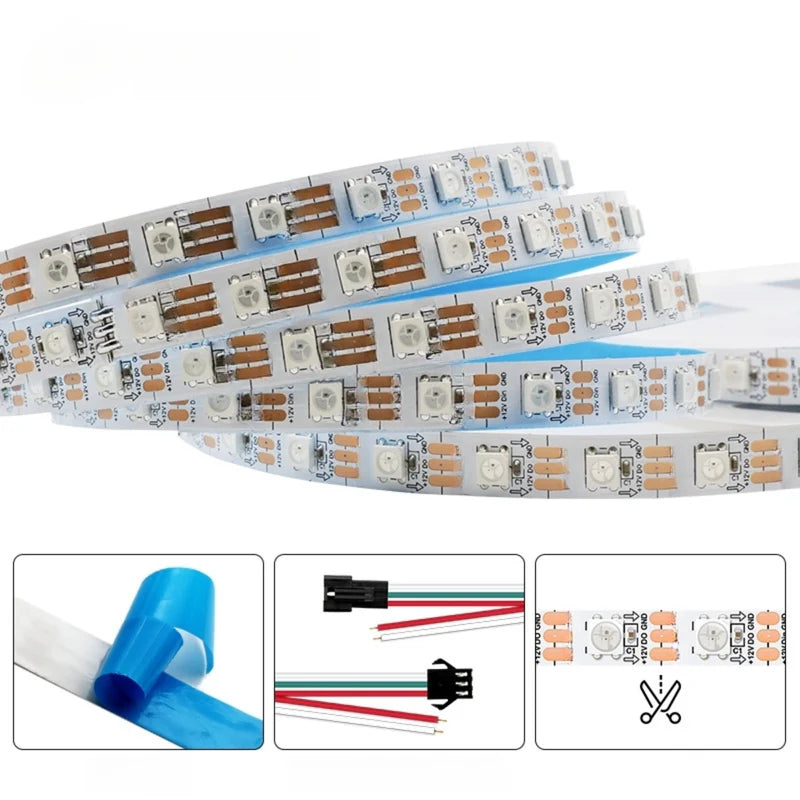 LightingWill WS2812 RGBIC LED Strip Light DC12V 10mm PCB SMD5050 Individually Addressable 30 60 LEDs/m IP00 IP65 IP67 Flowing Multicolor LED Strip for Party Decoration DIY Lighting 5M 50M