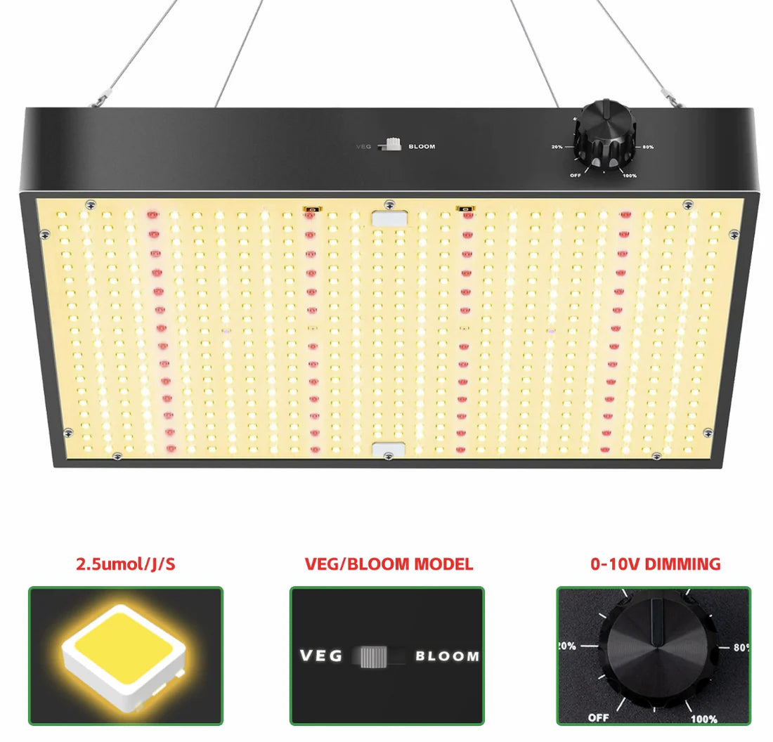 GP Series Professional Full Spectrum LED Grow Light - AC110 – 220V | 100W / 150W / 200W / 300W / 400W | 3.5×3FT – 6×5FT Coverage | VEG & Bloom Dual Mode | 0 – 10V Dimming | Daisy Chain & Built-In Silent Fan | Hanging Rope | US / EU / UK / AU Plug
