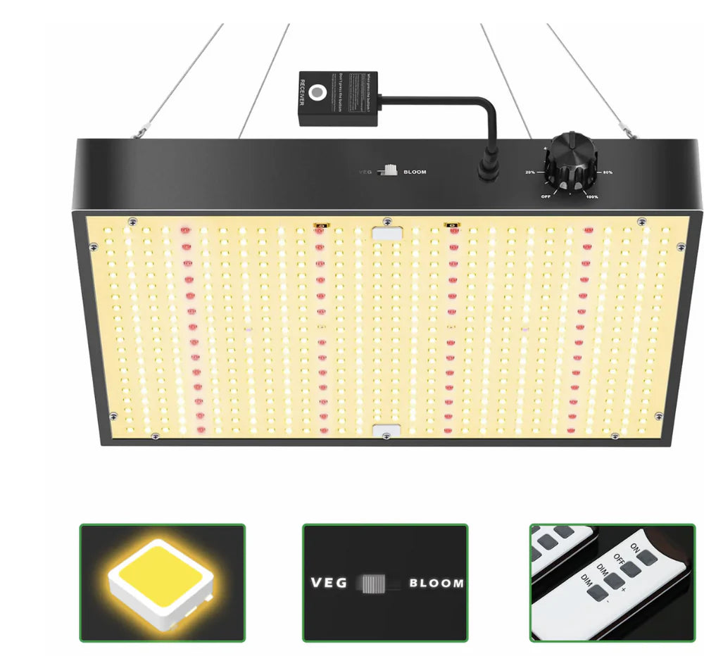 GP-Plus Series Professional Full Spectrum LED Grow Light - AC110 – 220V | 100W / 150W / 200W / 300W / 400W | 3.5×3FT – 6×5FT | VEG & Bloom Dual Mode | 0–10V Dimming | Remote Control | Daisy Chain | Silent Fan | Hanging Rope | US / EU / UK / AU Plug
