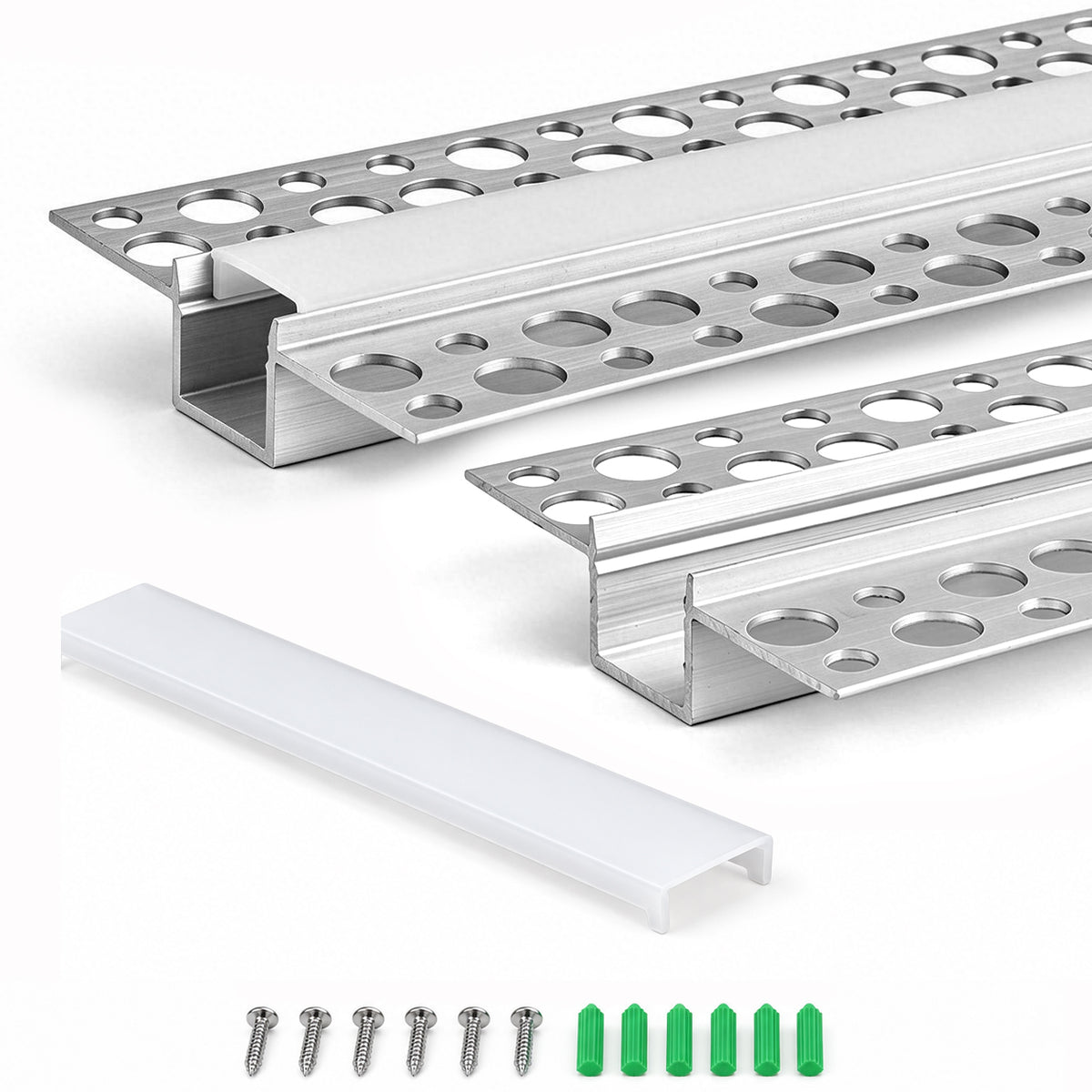 Silver TX-288 Double-Sided LED Aluminum Channel for Plaster-In Drywall, Fits LED Strips Up to 12mm Wide, with Milky White Diffuser