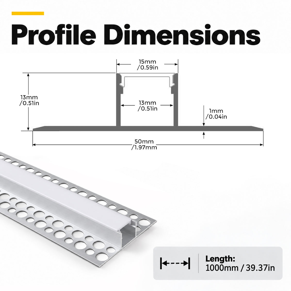 Silver TX-289 Double-Sided LED Aluminum Channel for Plaster-In Drywall, Fits LED Strips Up to 12mm Wide, with Milky White Diffuser