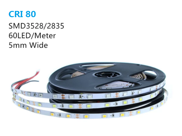 CRI80 2700K-6000K White Color Super Slim 5mm Wide White FPCB Background DC 12V Dimmable SMD3528-300 Flexible LED Strips 60 LEDs 300lm  Per Meter