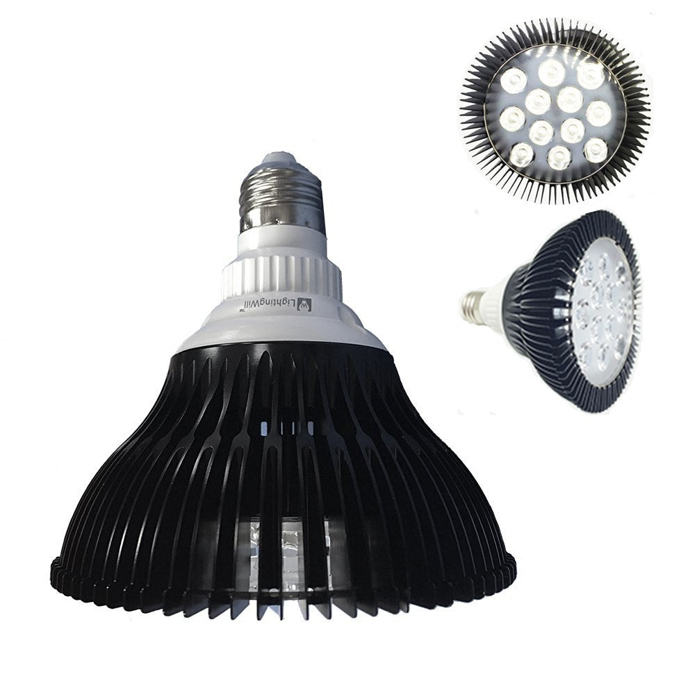 12W (12x1W) PAR38 LED-Lampe mit E27 Edison-Schraubsockel, 100-240V AC, schwarzes Gehäuse, Innenausführung